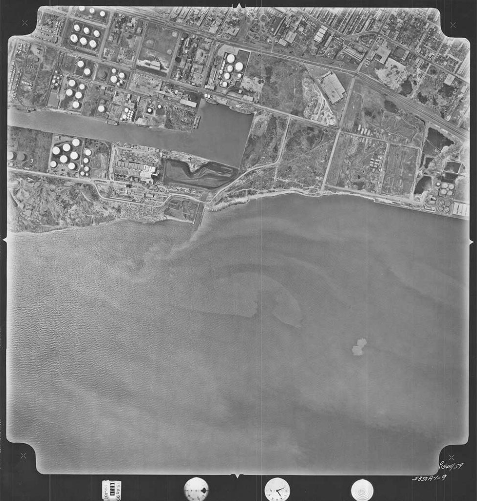 Aerial view of portlands in 1956